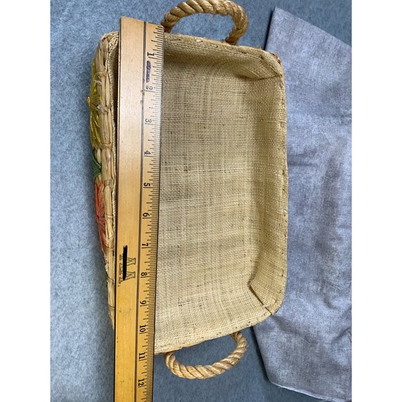 Vintage Handwoven Rattan Basket with Floral Embellishments Burlap Liner  11x7 19 - Picture 8 of 11